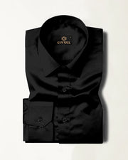 Black Premium Giza Satin Cotton Full Sleeve Shirt For Men - Givuil
